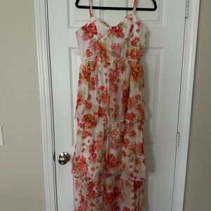 BCX White Dress with Pink, Orange & Green Floral Print